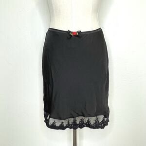 Out From Under Lace Trim Skip Skirt Womens XS Black Rose Detail